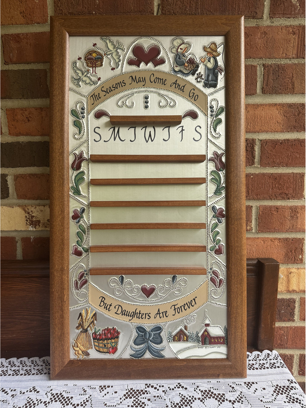 Vintage Cottage Core Hand-Painted Wooden Perpetual Calendar